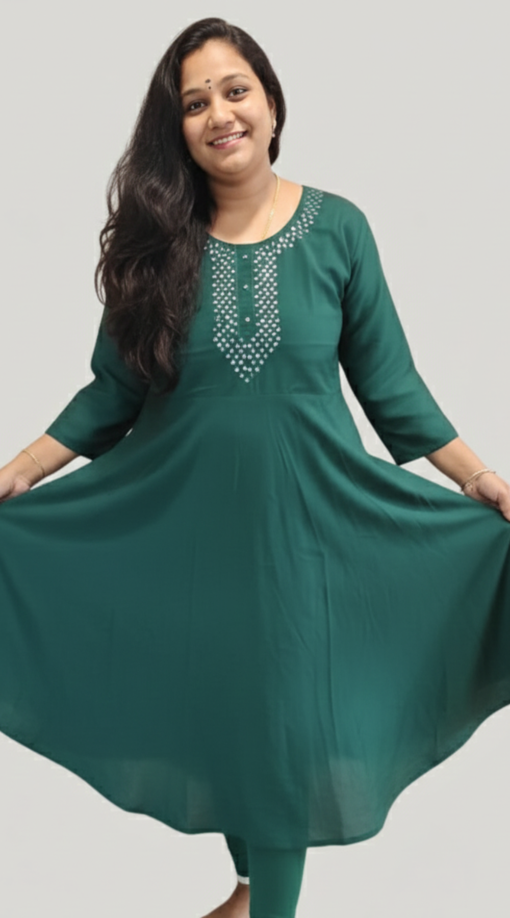 Green Silk Mirror Work Umbrella Lining Kurti
