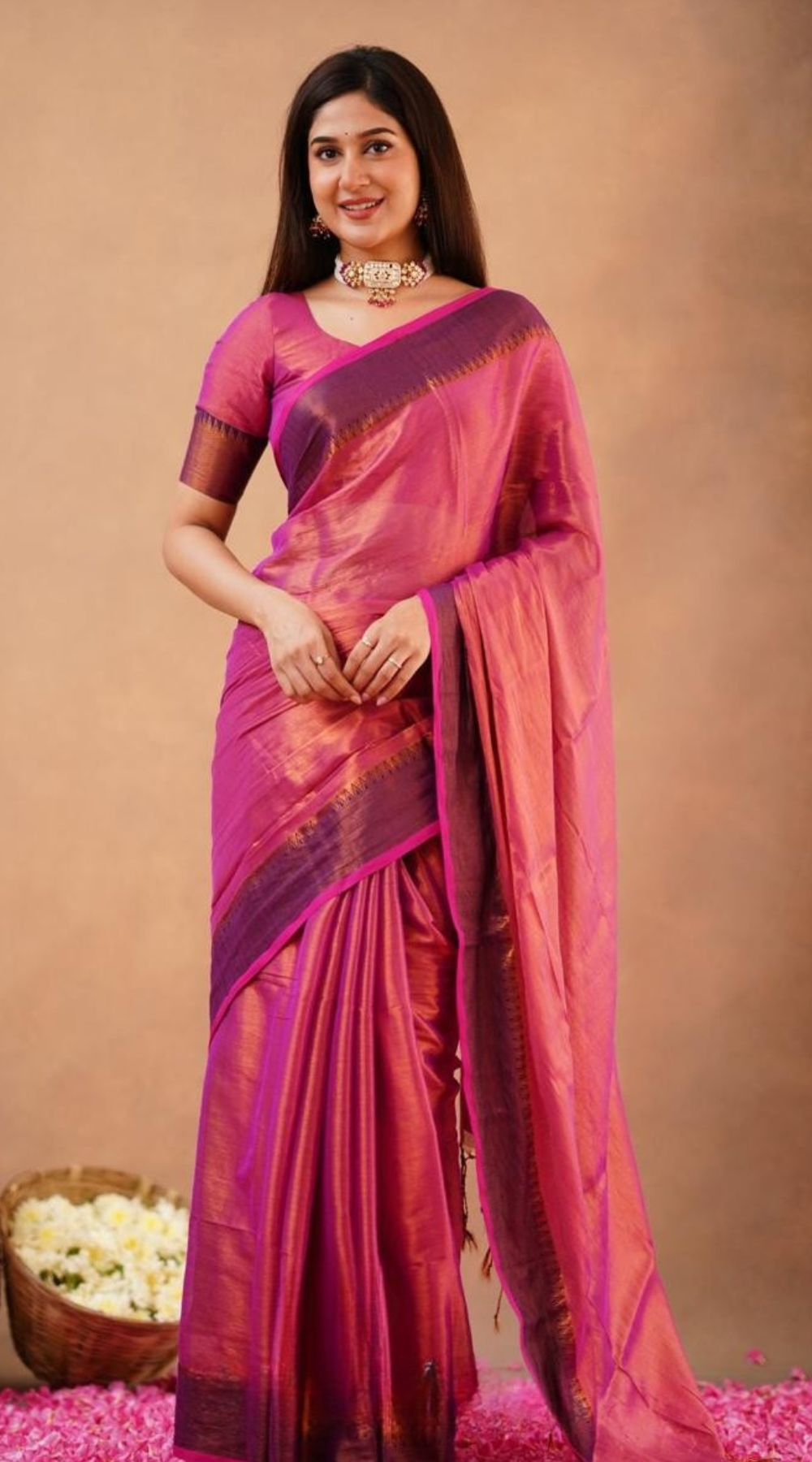 Pink Shade Raga Tissue Silk Saree with Running Blouse