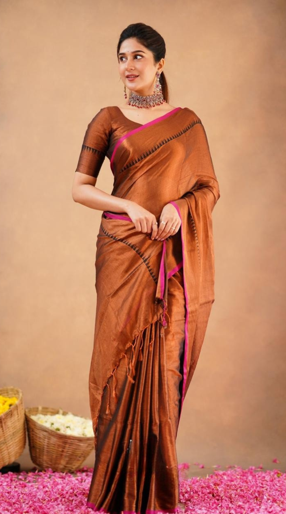 Copper Gold Raga Tissue Silk Saree with Running Blouse