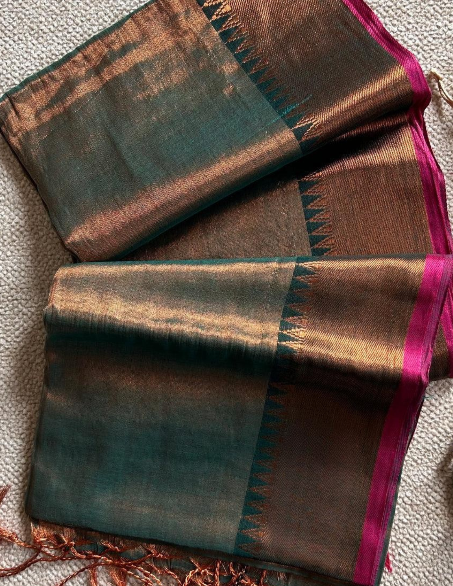 Golden Mint Green Raga Tissue Silk Saree with Running Blouse