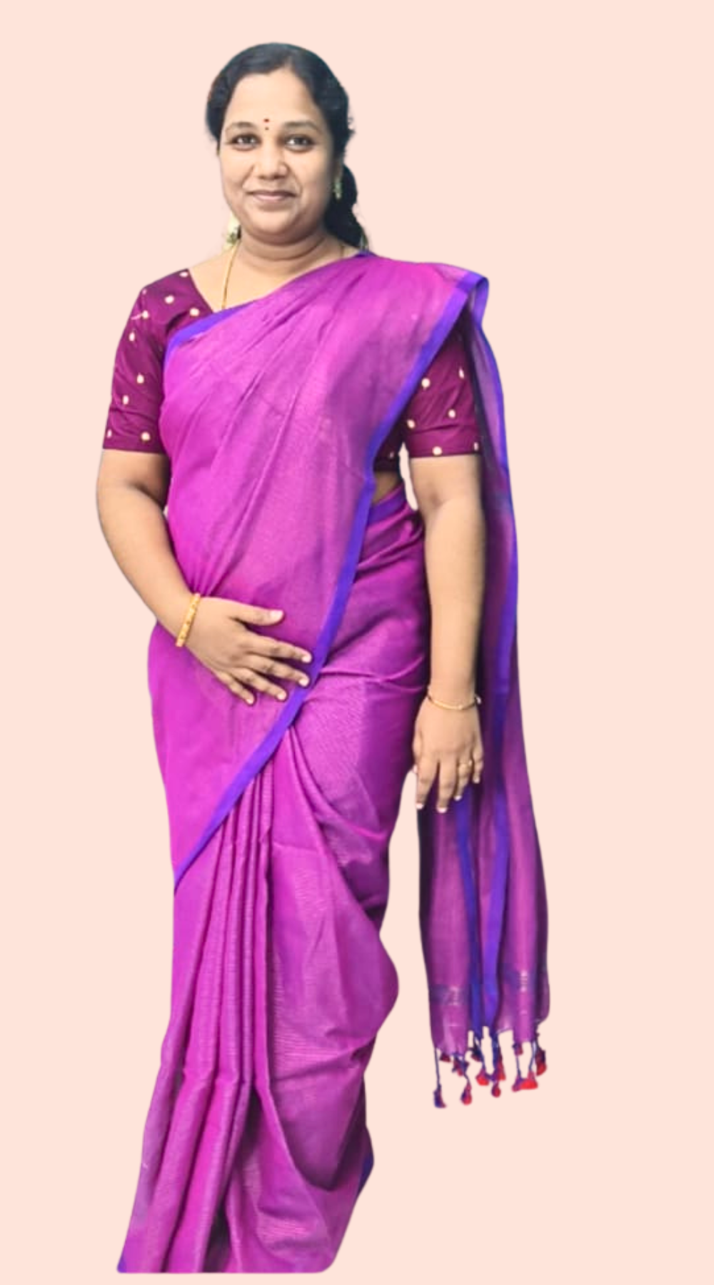 Purple Shade Premium Khadi Saree with Fine Zari Lines with Running Blouse (6.3 Metres)