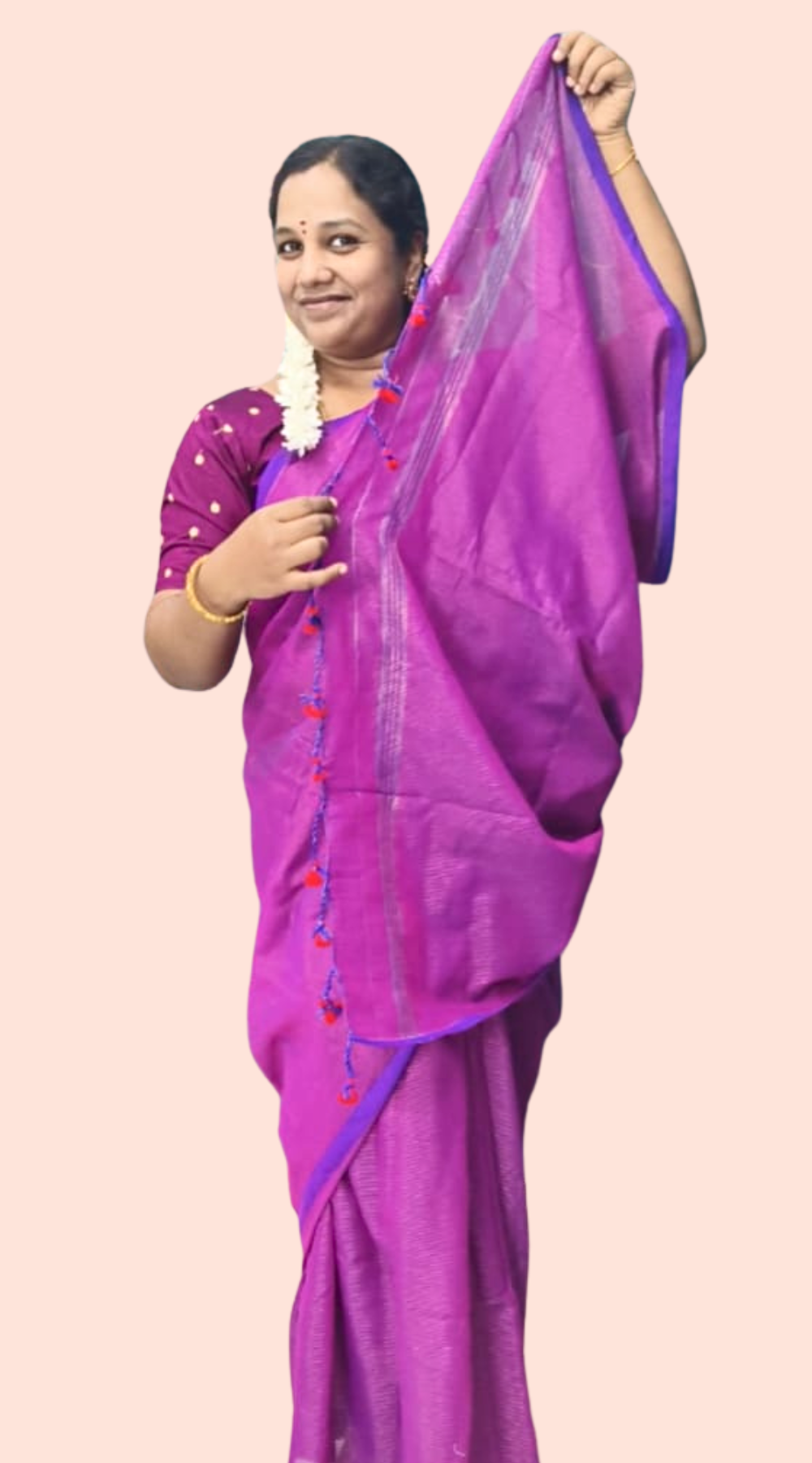Purple Shade Premium Khadi Saree with Fine Zari Lines with Running Blouse (6.3 Metres)
