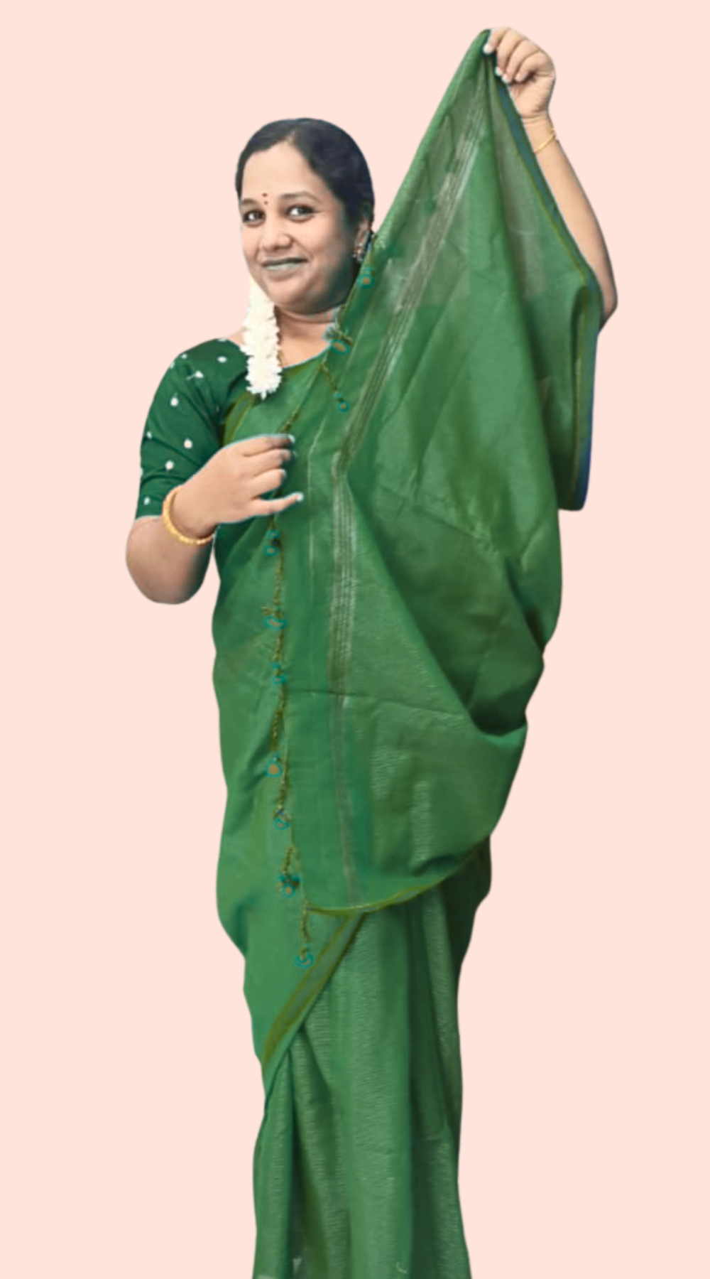 Green Premium Khadi Saree with Fine Zari Lines with Running Blouse (6.3 Metres)