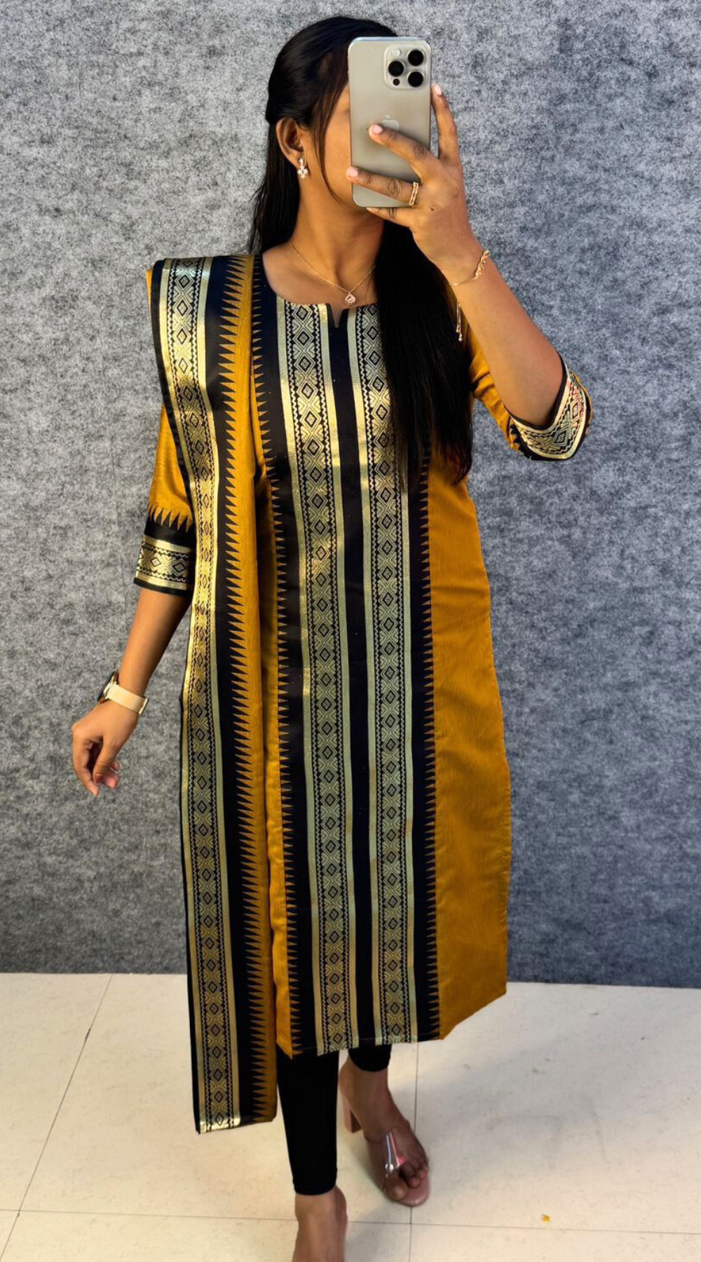 Golden shade Pure Silk Cotton Kurti with Matching Dupatta