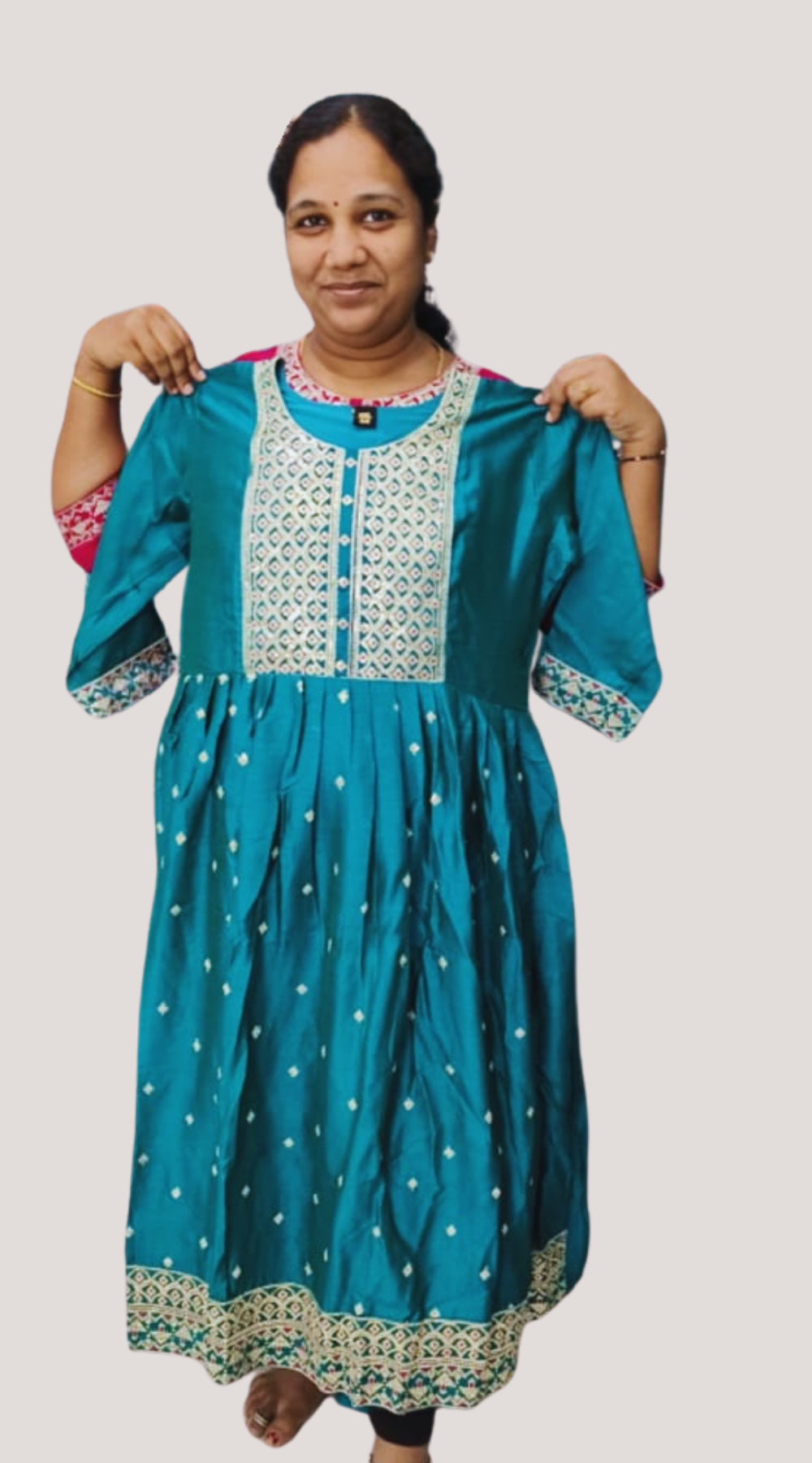 Peacock Green Vichitra Silk Heavy Sequence Work Kurti with Lining