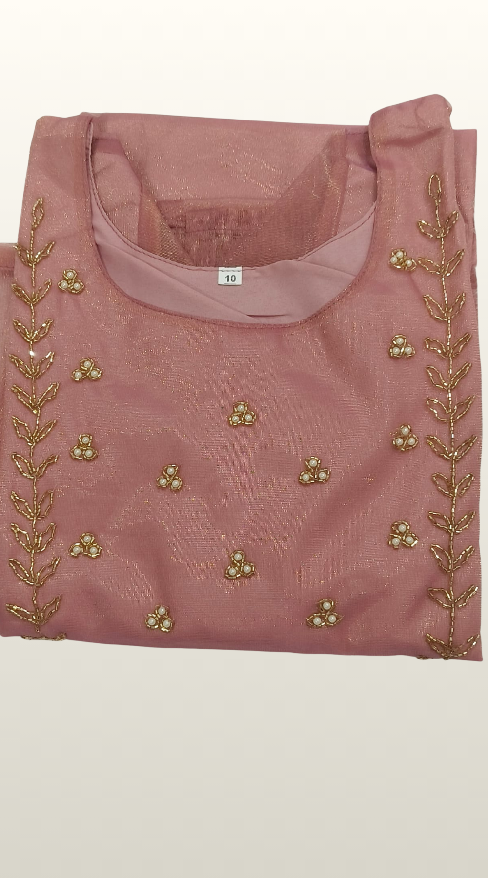 Onion Pink Hand work Embroidered Tissue Silk Kurti with Dupatta