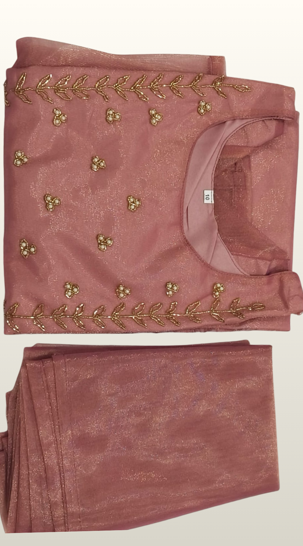 Onion Pink Hand work Embroidered Tissue Silk Kurti with Dupatta