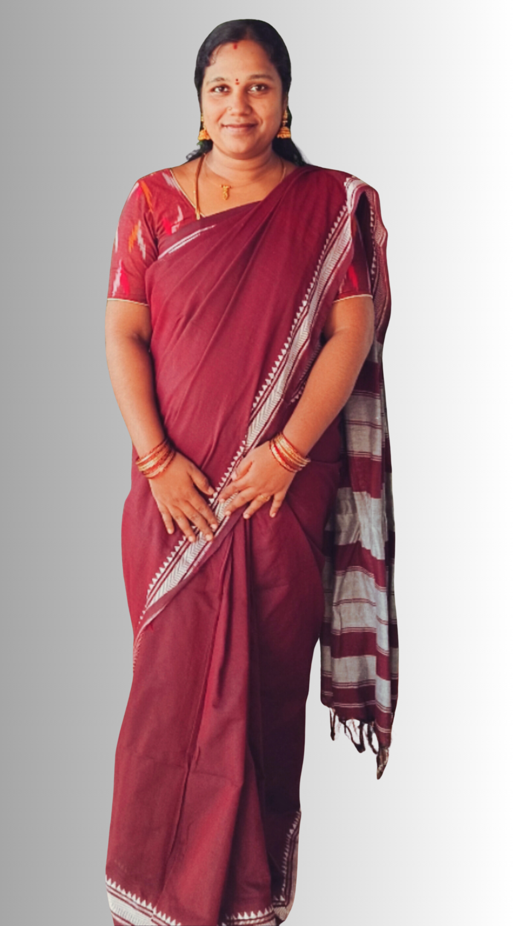 Graceful Maroon Narayanpet Cotton Saree with Contrast Grey Pallu & Silver Border