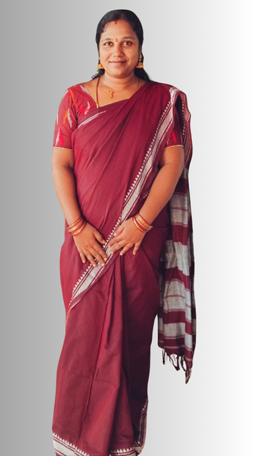 Graceful Maroon Narayanpet Cotton Saree with Contrast Grey Pallu & Silver Border