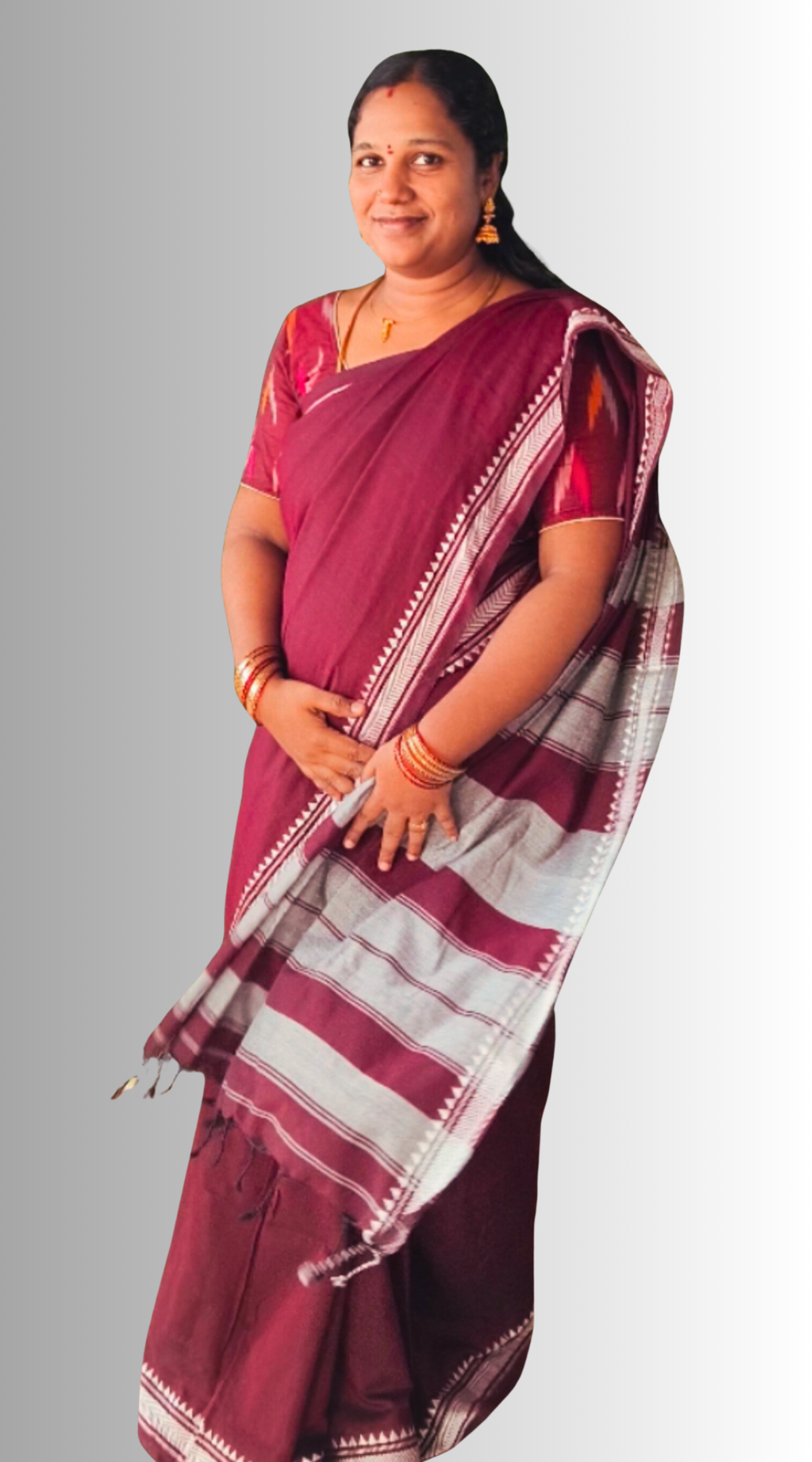 Graceful Maroon Narayanpet Cotton Saree with Contrast Grey Pallu & Silver Border
