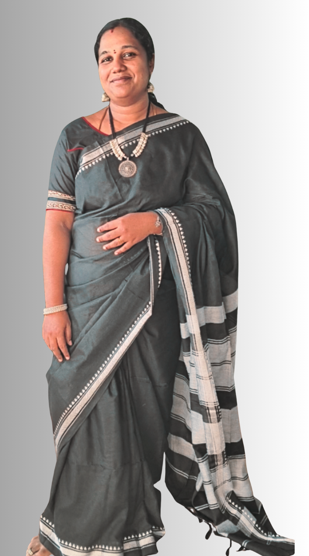 Elegant Black Narayanpet Cotton Saree with Silver Zari Border – Handwoven Traditional Saree