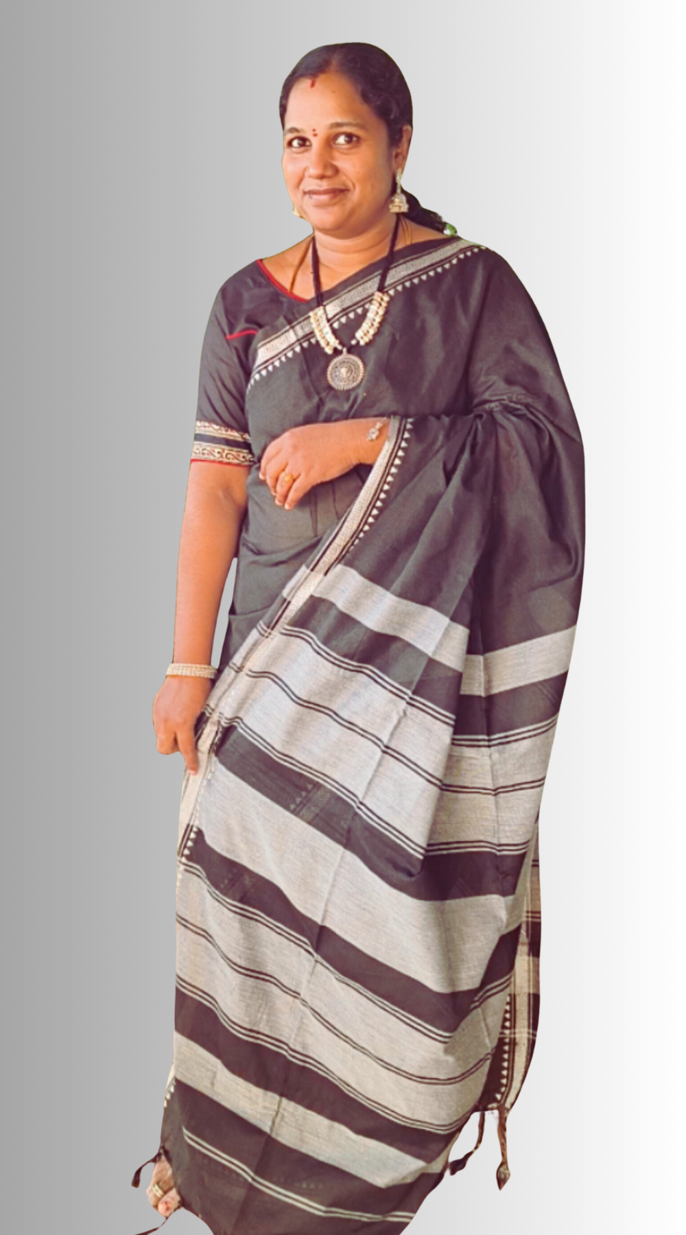 Elegant Black Narayanpet Cotton Saree with Silver Zari Border – Handwoven Traditional Saree