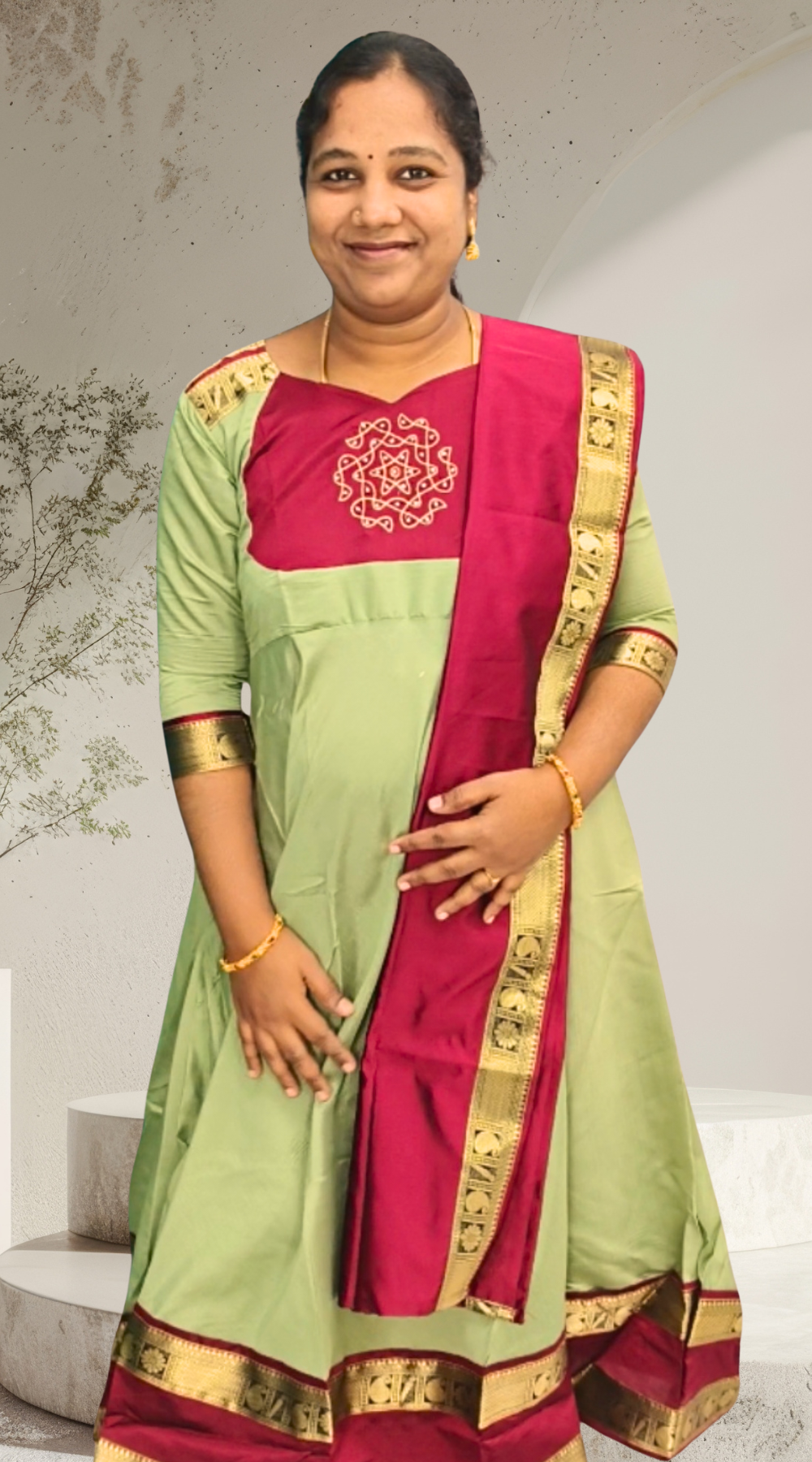 Pastel Green Designer Russian Silk Maxi Kurti with Dupatta Set