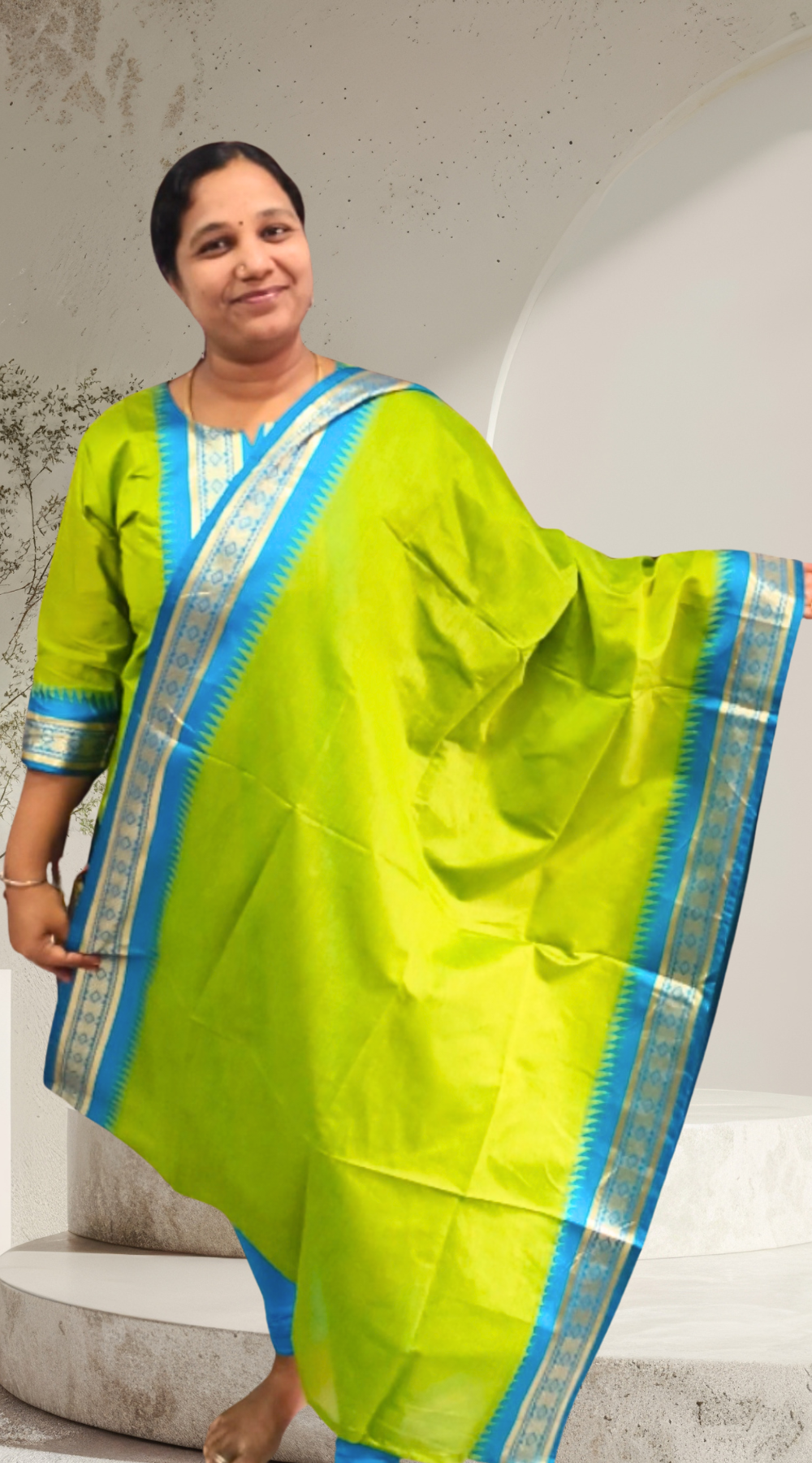 Parrot Green shade Pure Silk Cotton Kurti with Matching Dupatta