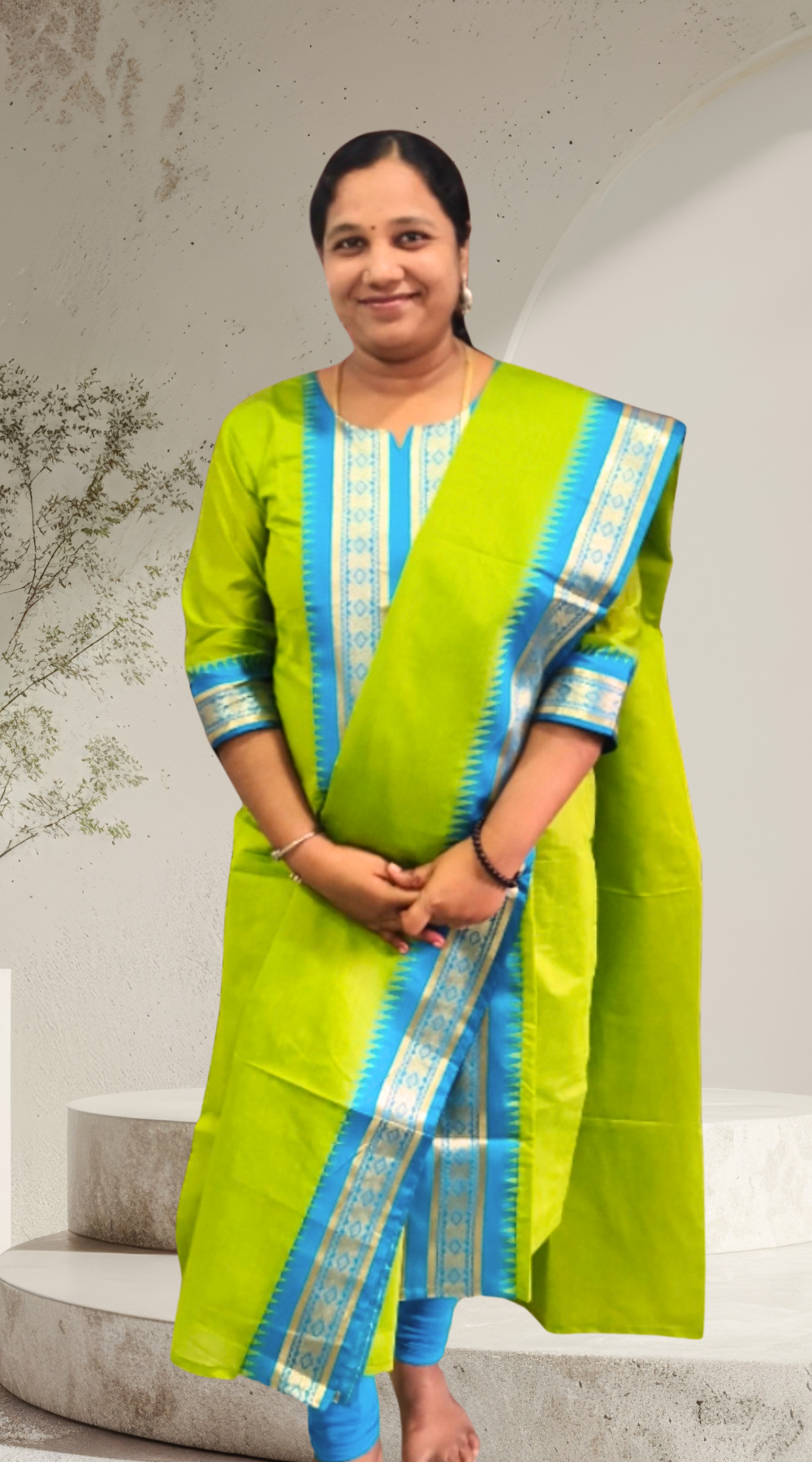 Parrot Green shade Pure Silk Cotton Kurti with Matching Dupatta