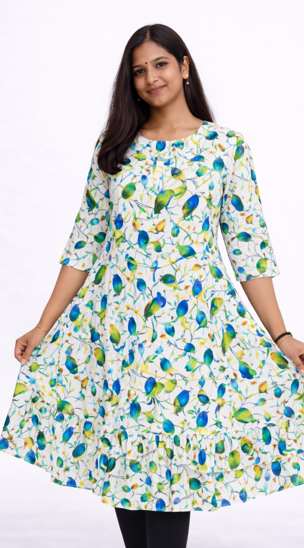 Popcorn Lightweight Umbrella Kurti for Women – Floral Flared Casual Ethnic Wear