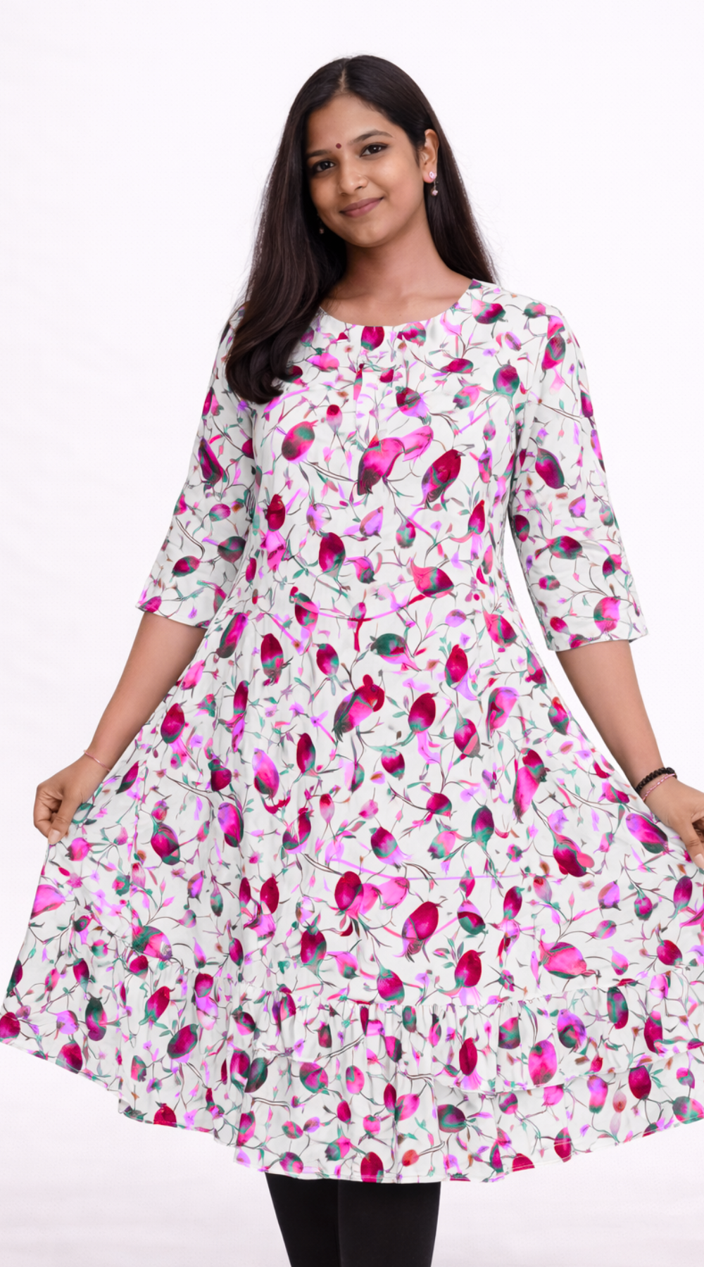 Popcorn Lightweight Umbrella Kurti for Women – Floral Flared Casual Ethnic Wear