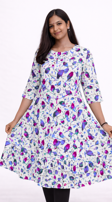 Popcorn Lightweight Umbrella Kurti for Women – Floral Flared Casual Ethnic Wear