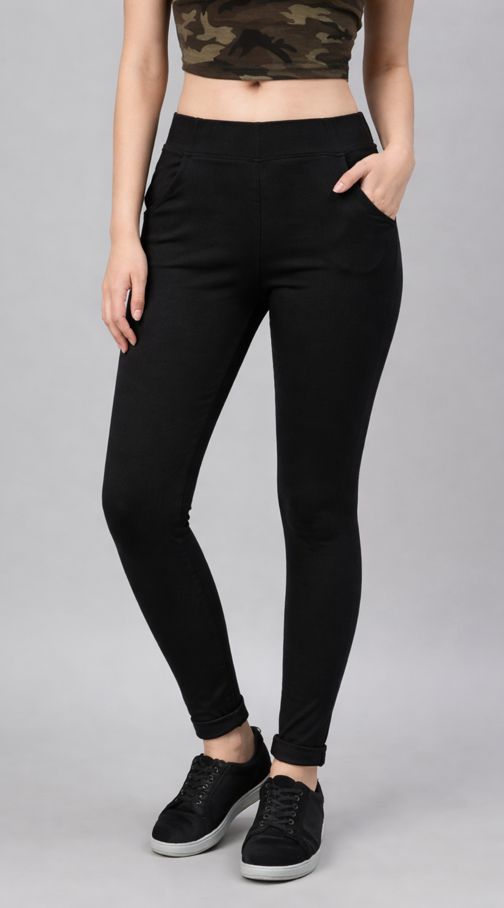 Plus Size Black Stretchable Jeggings with 2 Side Pockets (2XL–3XL)