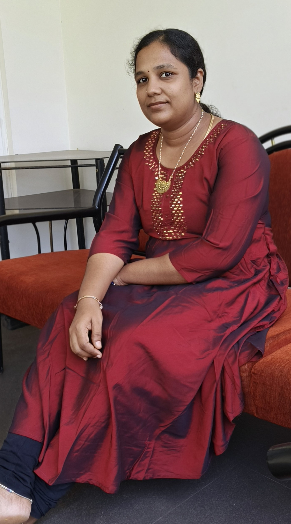 Maroon Silk Mirror Work Umbrella Kurti with Complete lining