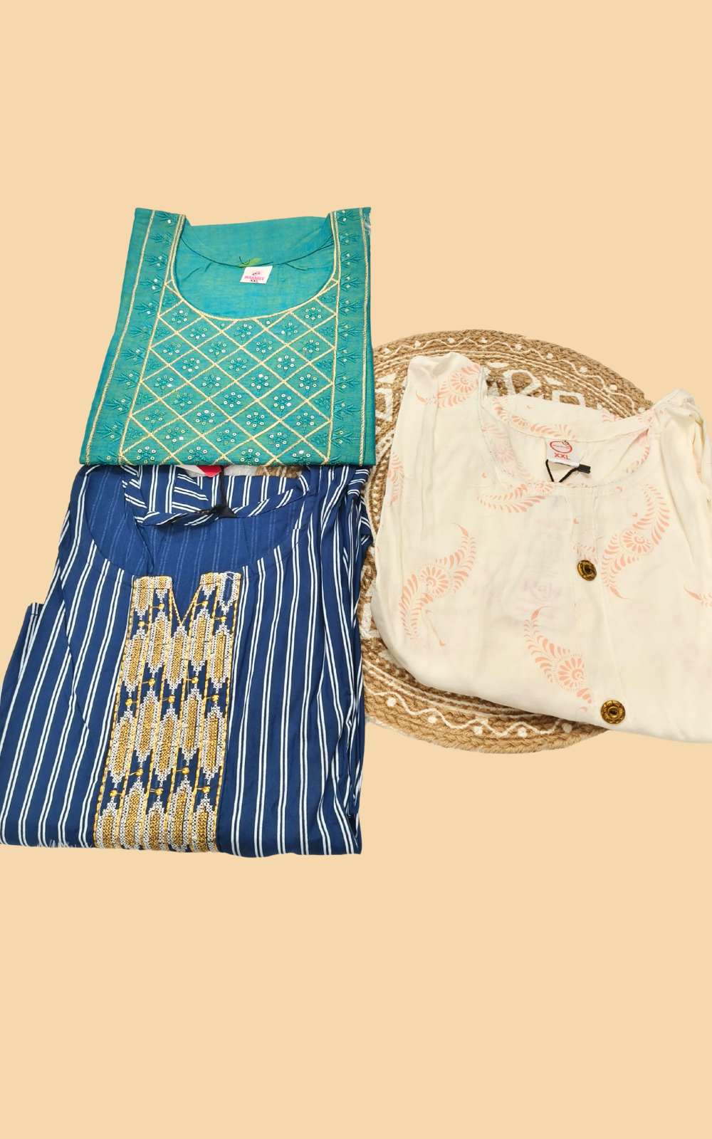 Combo 6- Stylish pinky | Buy 3 Kurtis for ₹549 Combo (XXL size)