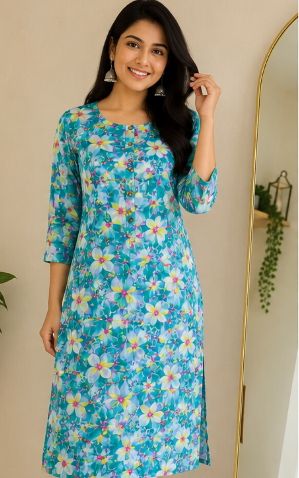Women’s Floral Rayon Kurti – Soft Printed Daily Wear Ethnic Kurti Online