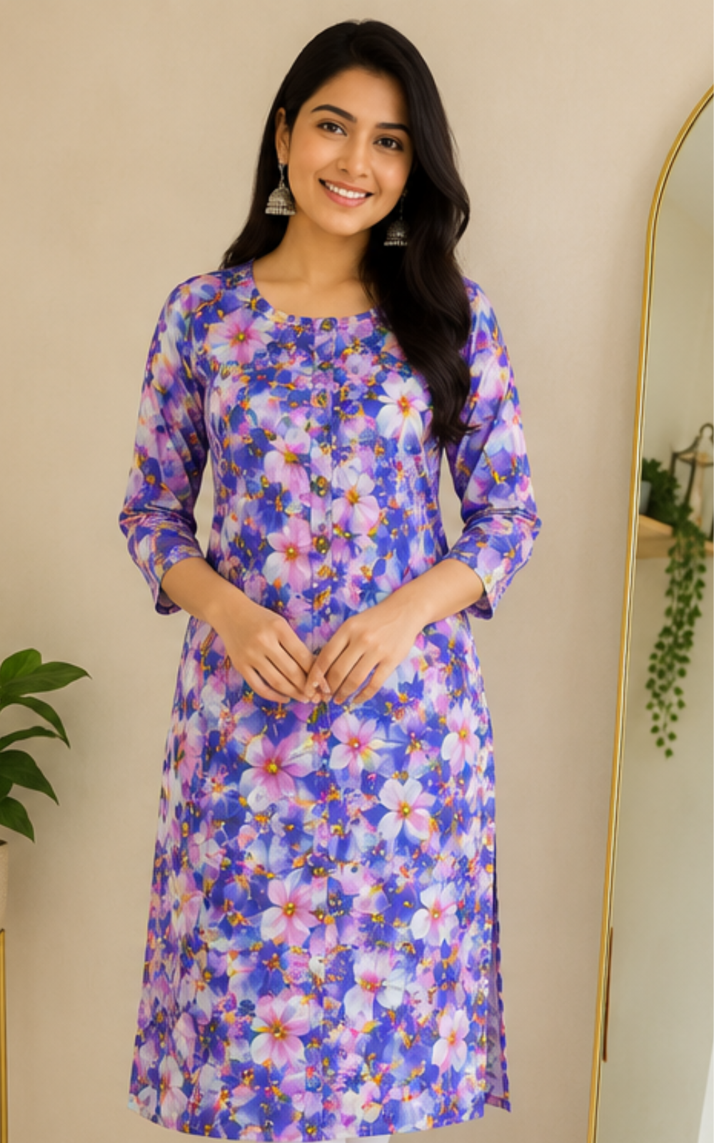 Women’s Floral Rayon Kurti – Soft Printed Daily Wear Ethnic Kurti Online