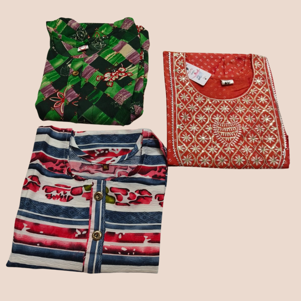 Combo 8- pattern trends | Buy 3 Kurtis for ₹500 Combo (XL size)