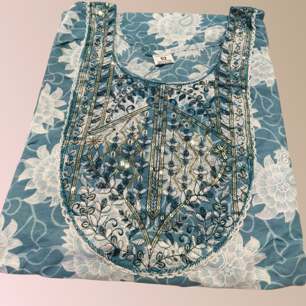 Blue Cotton 3 Piece Kurti Pant Set with Dupatta - Office wear (Plus size)
