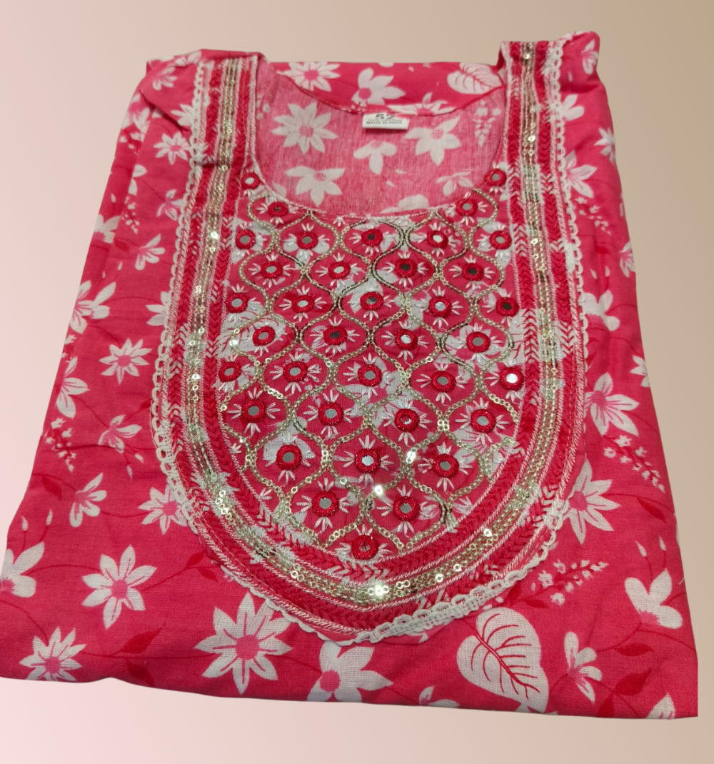 Pink Cotton 3 Piece Kurti Set with Dupatta | Office wear Suit (PLUS SIZE)