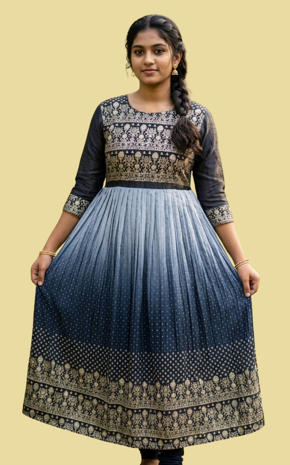 Black shade Vichitra Silk Heavy Sequence Work Anarkali Kurti with Lining