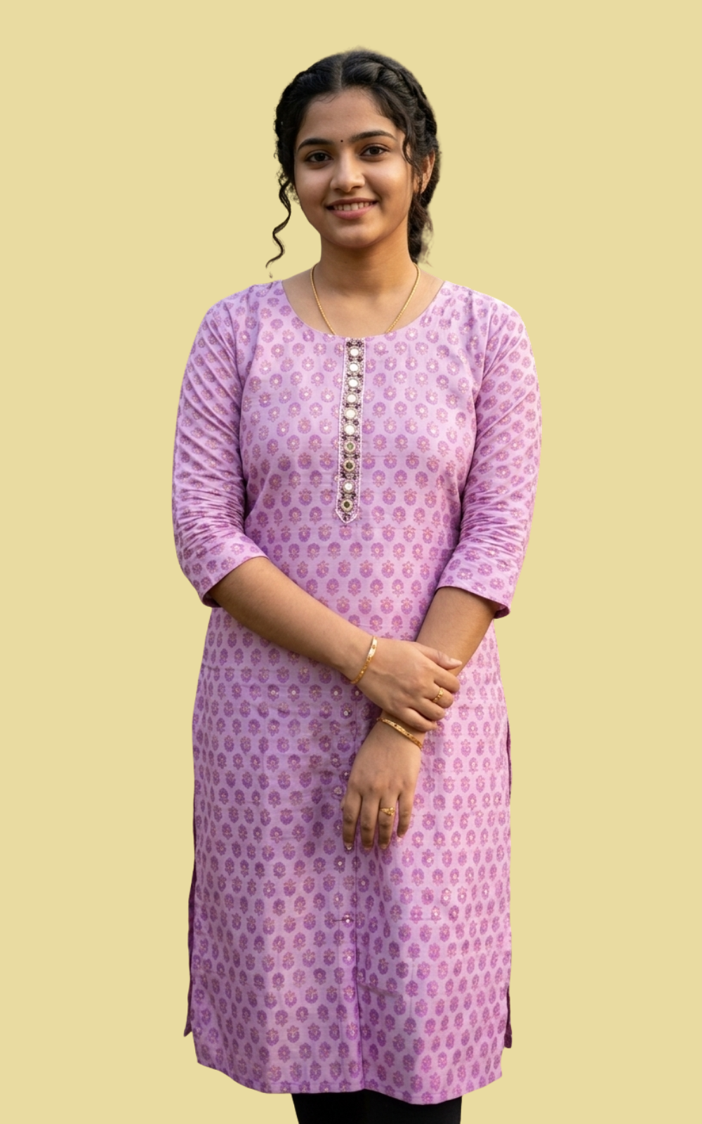 Pink Office Wear  Silk Kurti with Tie patti Mirror work