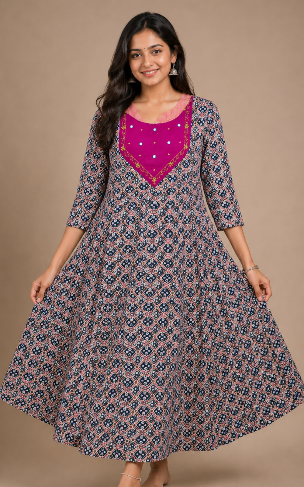 Soft Rayon Handwork Umbrella Kurti for Women | Flared Ethnic Kurti | Stylish