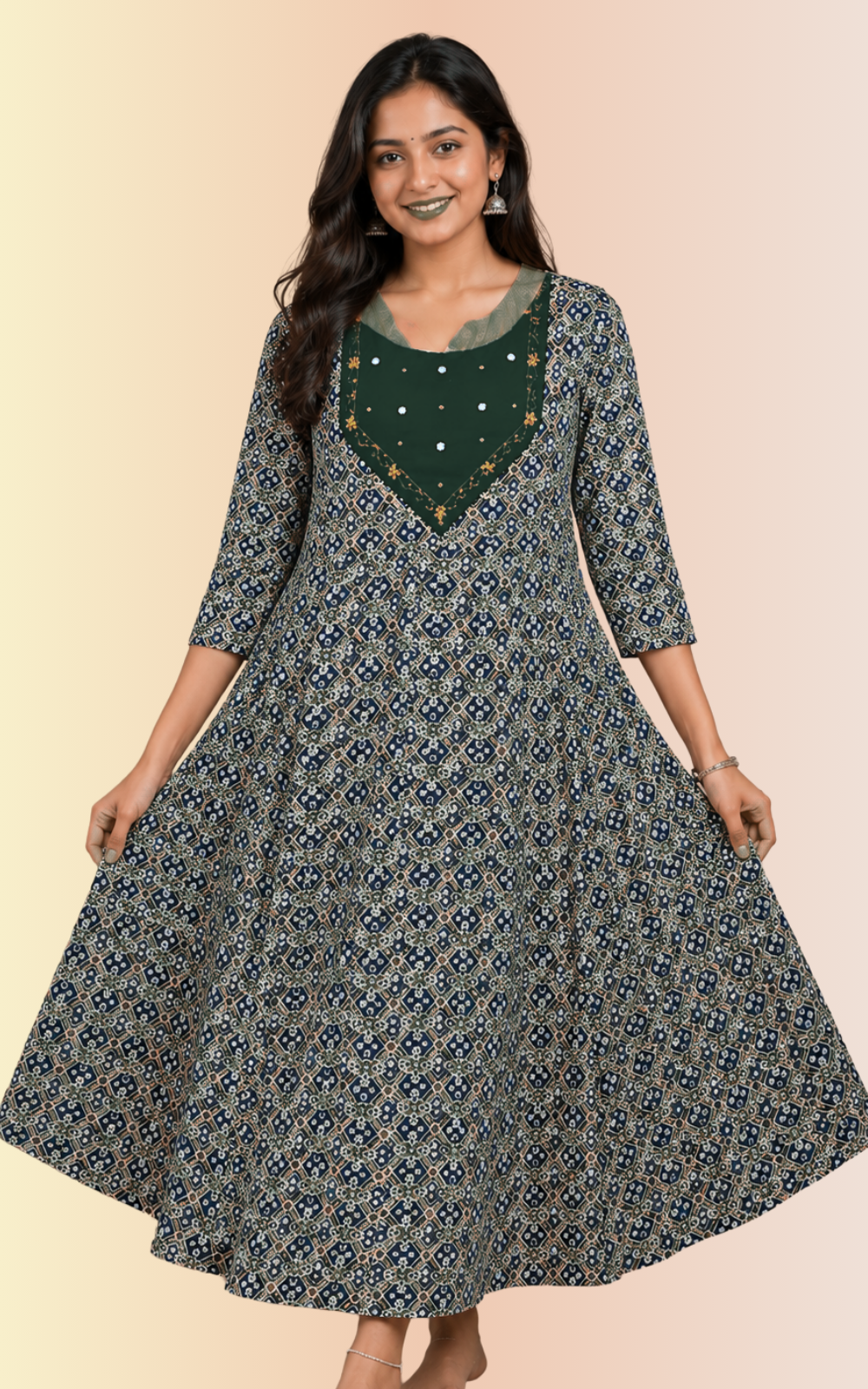 Soft Rayon Handwork Umbrella Kurti for Women | Flared Ethnic Kurti | Stylish