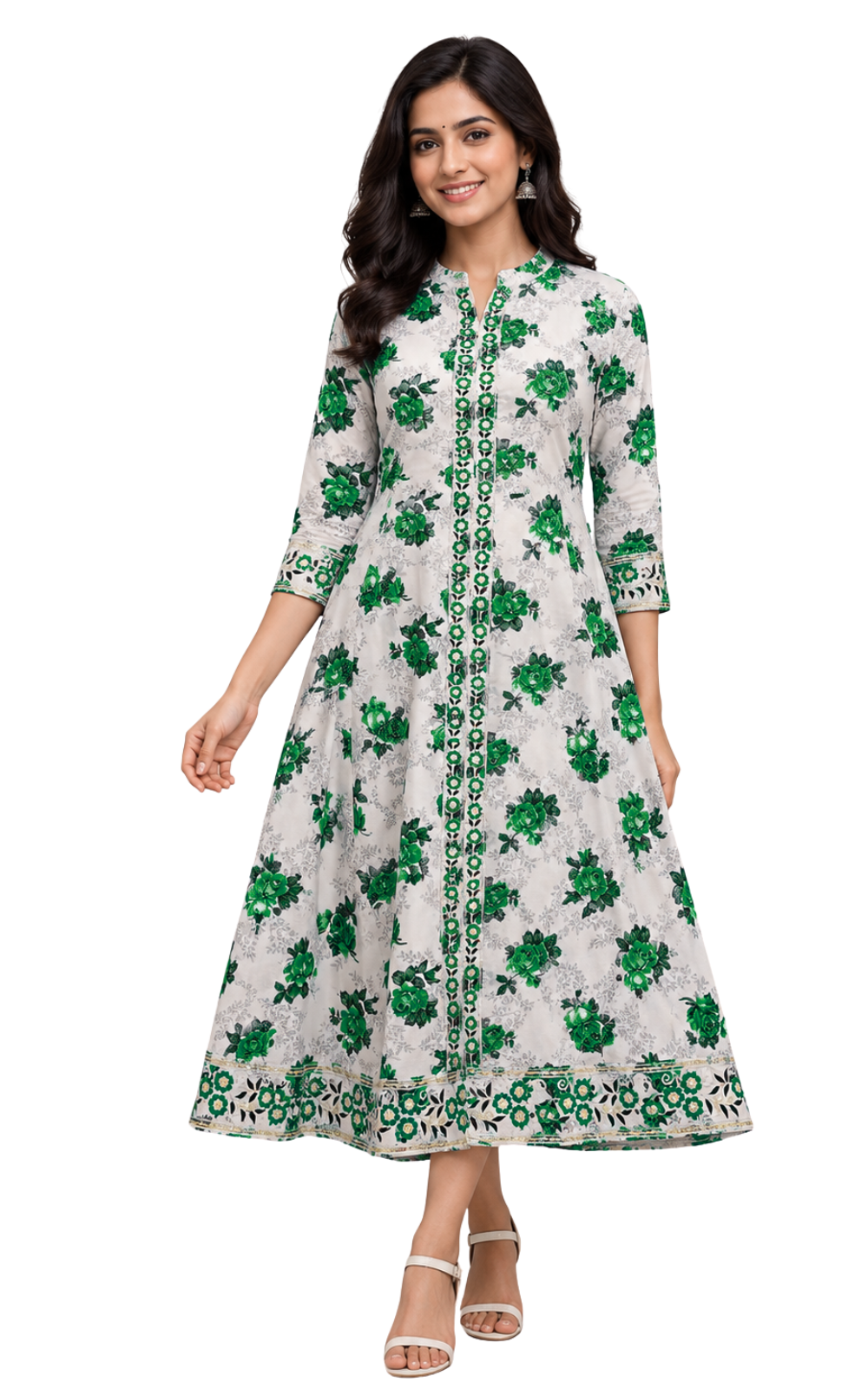 Premium Blue Floral Printed Umbrella Kurti for Women | Elegant A-Line Flared Ethnic Wear