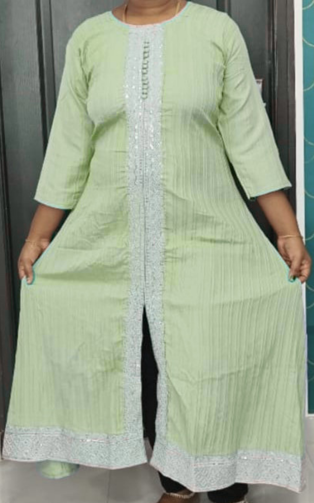 Women's Premium A-Line Popcorn Fabric Long Kurti | Stylish Flared Ethnic Wear