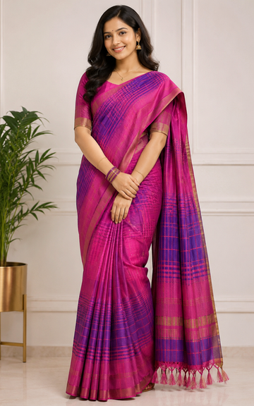 Premium  Silk Blend Checked Saree with Running Blouse | Festive Wear Saree for Women