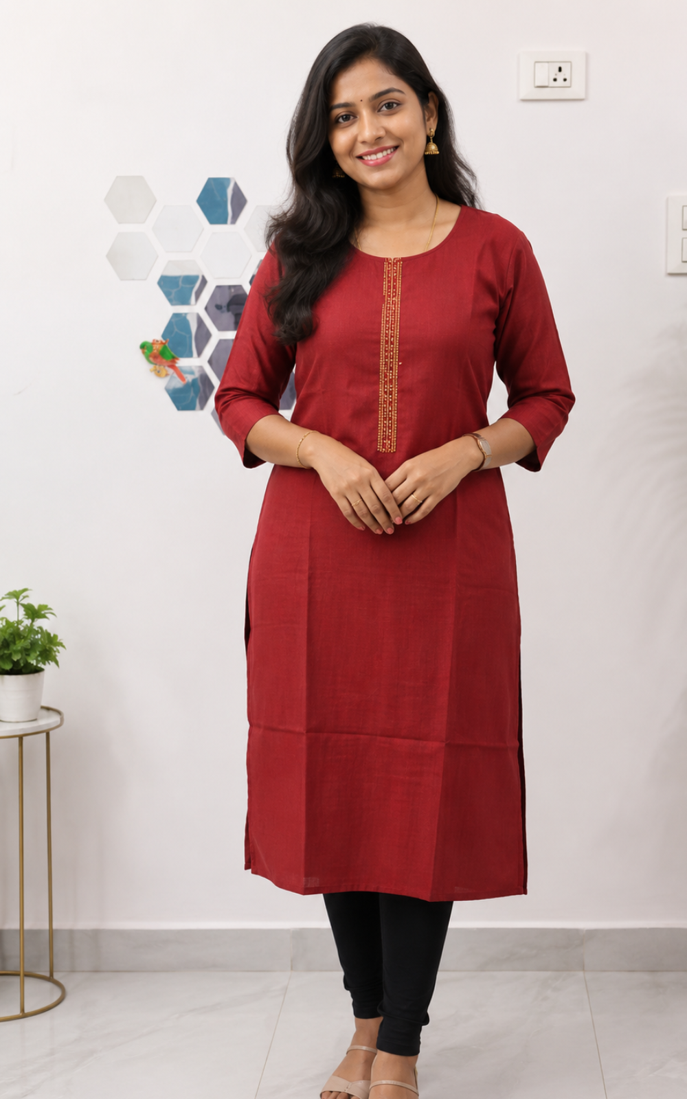 Premium Roman Silk Maroon Kurti for Women | Elegant Straight Kurti Online