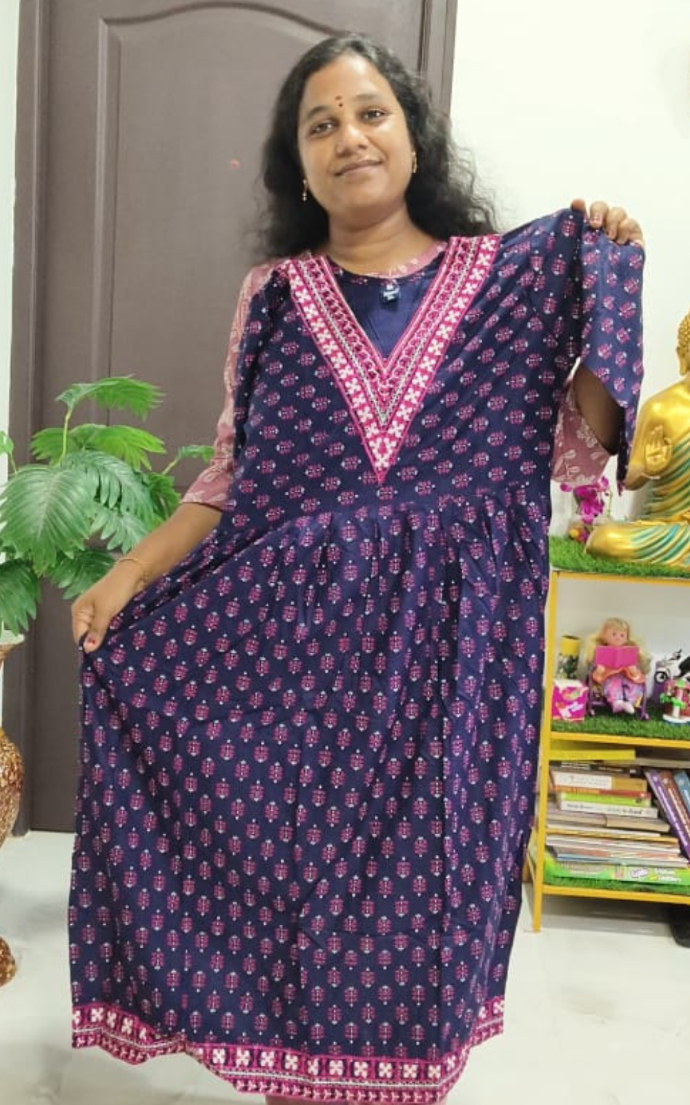 V-Neck Umbrella Cotton Silk Kurti for Women | Flared Ethnic Wear