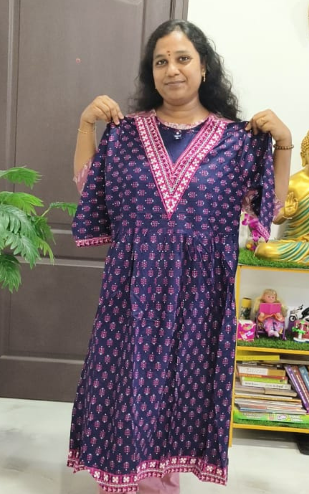V-Neck Umbrella Cotton Silk Kurti for Women | Flared Ethnic Wear