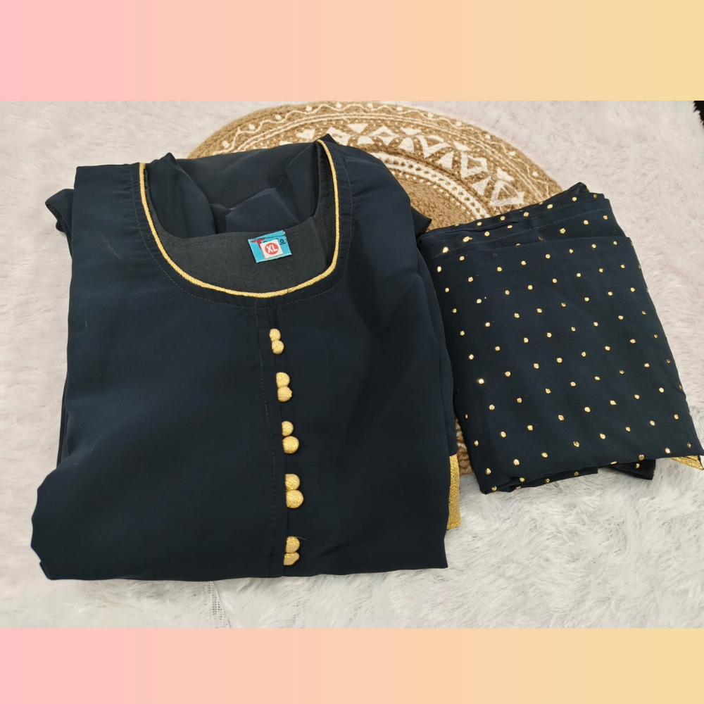 Navy Blue Long Umbrella Gown with Dupatta for Women | Elegant Ethnic Wear