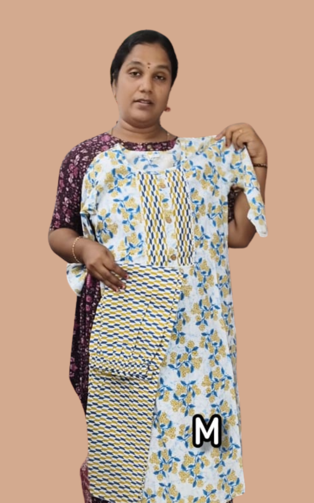 Cotton Floral Printed Kurti Set with Striped Bottom | Cotton Suit Set