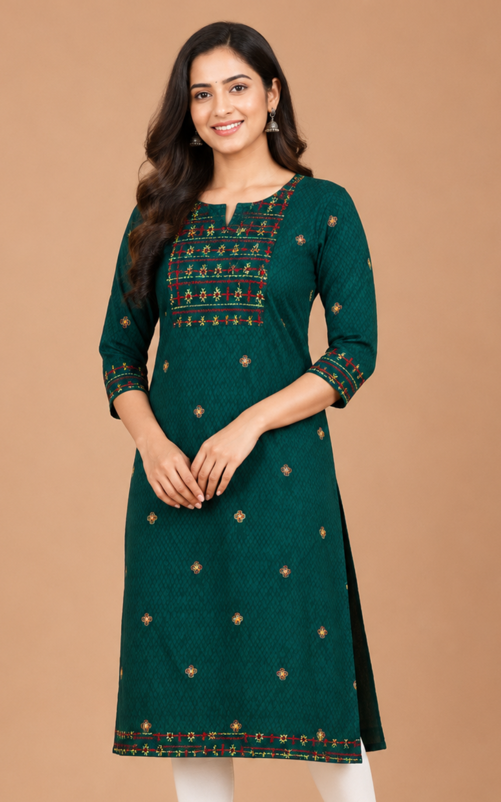 Premium Zora Dark Green Embroidered Kurti for Women | Elegant Ethnic Wear