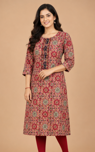 Premium Zora Pink shade Embroidered Kurti for Women | Elegant Ethnic Wear