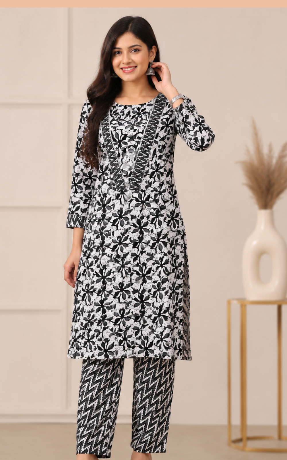 Women's Premium Cotton Printed Co-Ord Set | Stylish Top & Straight Pant Set