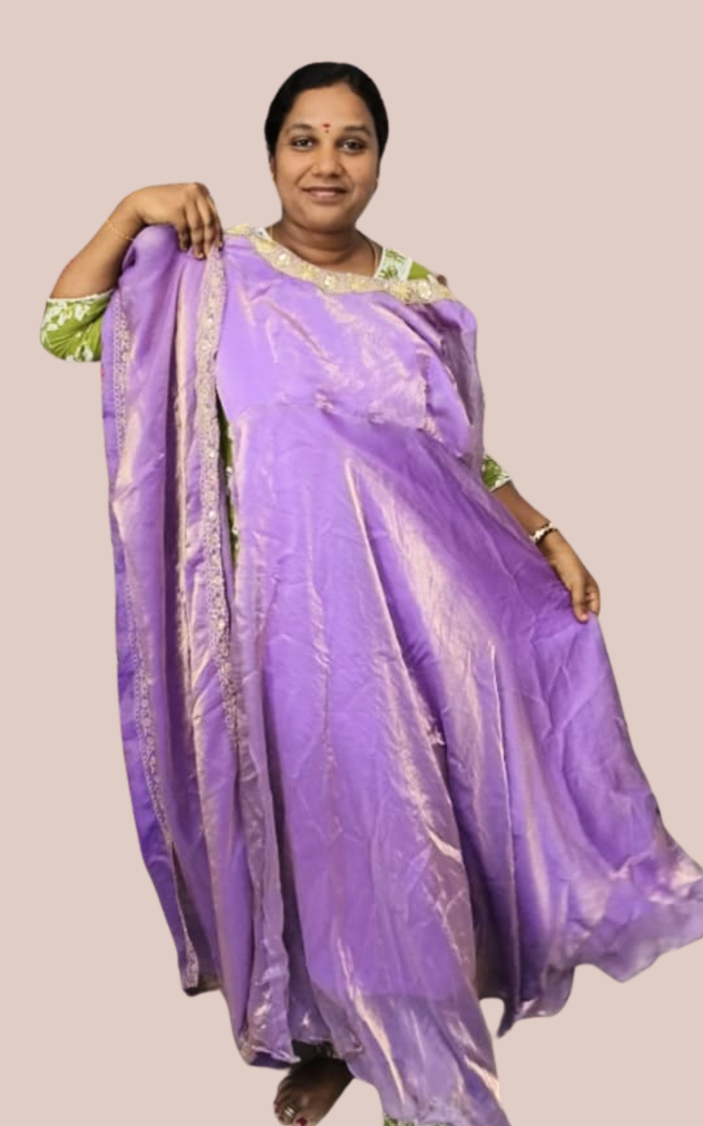 Premium Space Silk Lavender Long Gown with Elegant Lace Work Dupatta | Party Wear Ethnic Set