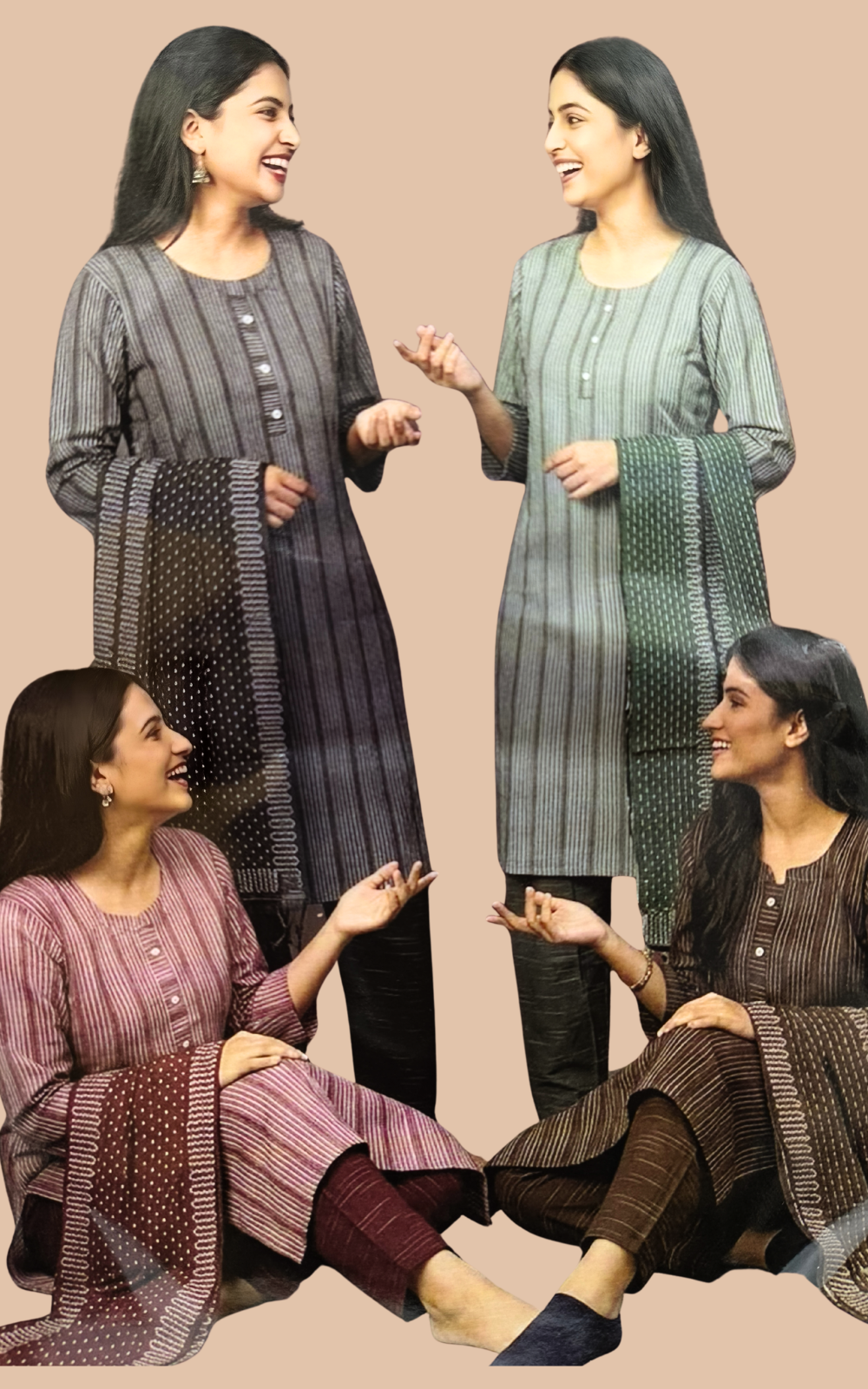 Soft Khadi 3 Piece Kurti Set with Pant & Dupatta for Women | Premium Ethnic Wear