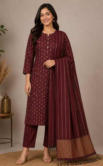 Soft Khadi 3 Piece Kurti Set with Pant & Dupatta for Women | Premium Ethnic Wear