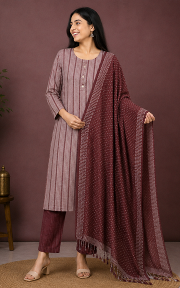 Soft Khadi 3 Piece Kurti Set with Pant & Dupatta for Women | Premium Ethnic Wear