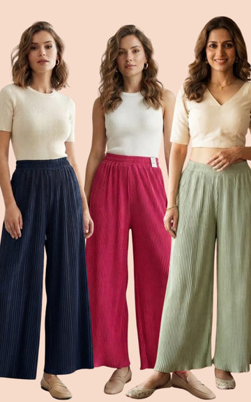 Korean Imported Stretchable Palazzo Plus Size Combo Pack of 3 |  Fit for 2XL - 5XL